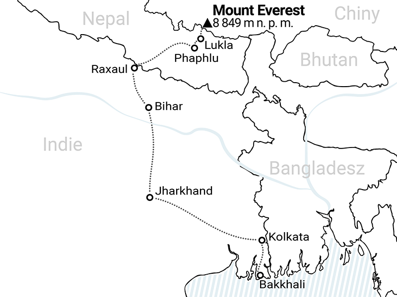 Mapa trasy na Mount Everest